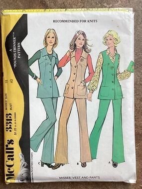 Vintage 1972 McCall's 3313 Sewing Pattern Misses' Vest & Pants, 70s